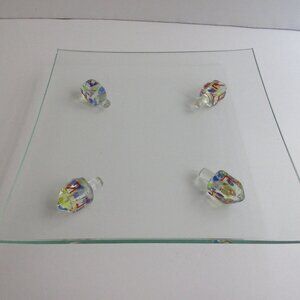 DREIDEL DISH 8" Square Glass Serving Plate Prima Donna, Hanukkah Jewish Judaica
